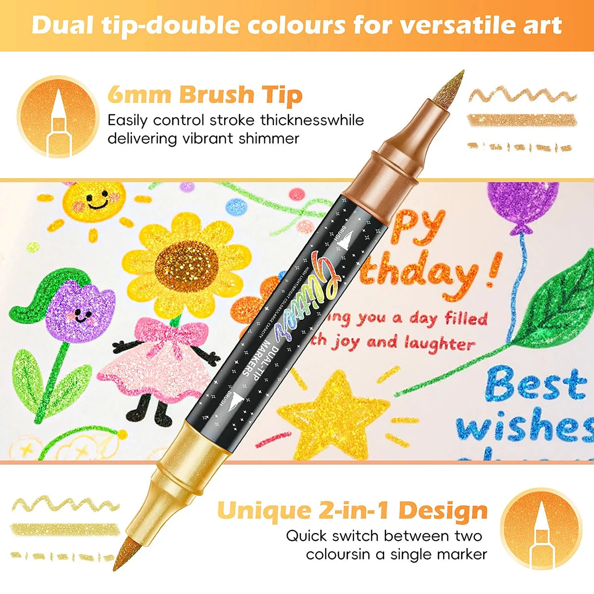 SparkStroke™ Glitter Markers ✨🌈 — Smooth, Vibrant & No Bleed