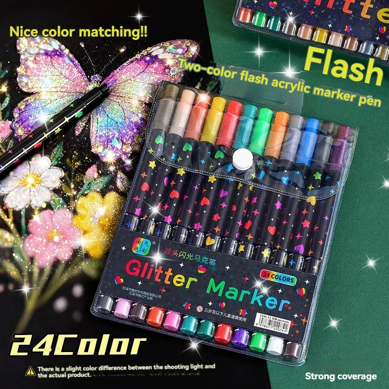 SparkStroke™ Glitter Markers ✨🌈 — Smooth, Vibrant & No Bleed