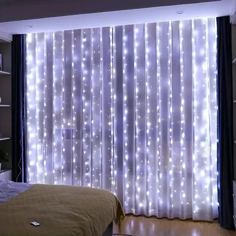 Christmas Lights 300LED Fairy String Curtain Lights 8 Mode Remote USB Festoon Christmas Decor For Home Holiday New Year Lamp