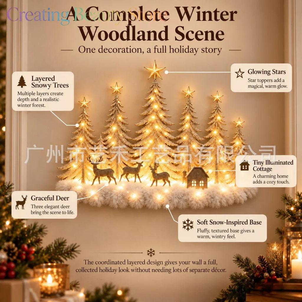 WinterGlow™ Wall Décor 🦌✨ — 3D Woodland Scene with Warm Lights