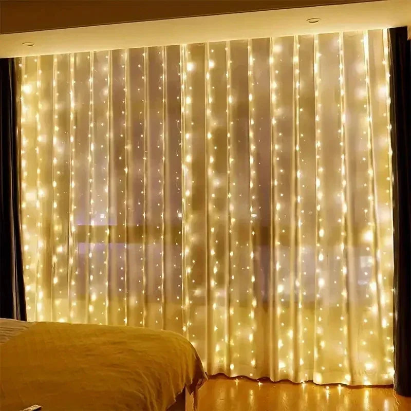 Christmas Lights 300LED Fairy String Curtain Lights 8 Mode Remote USB Festoon Christmas Decor For Home Holiday New Year Lamp