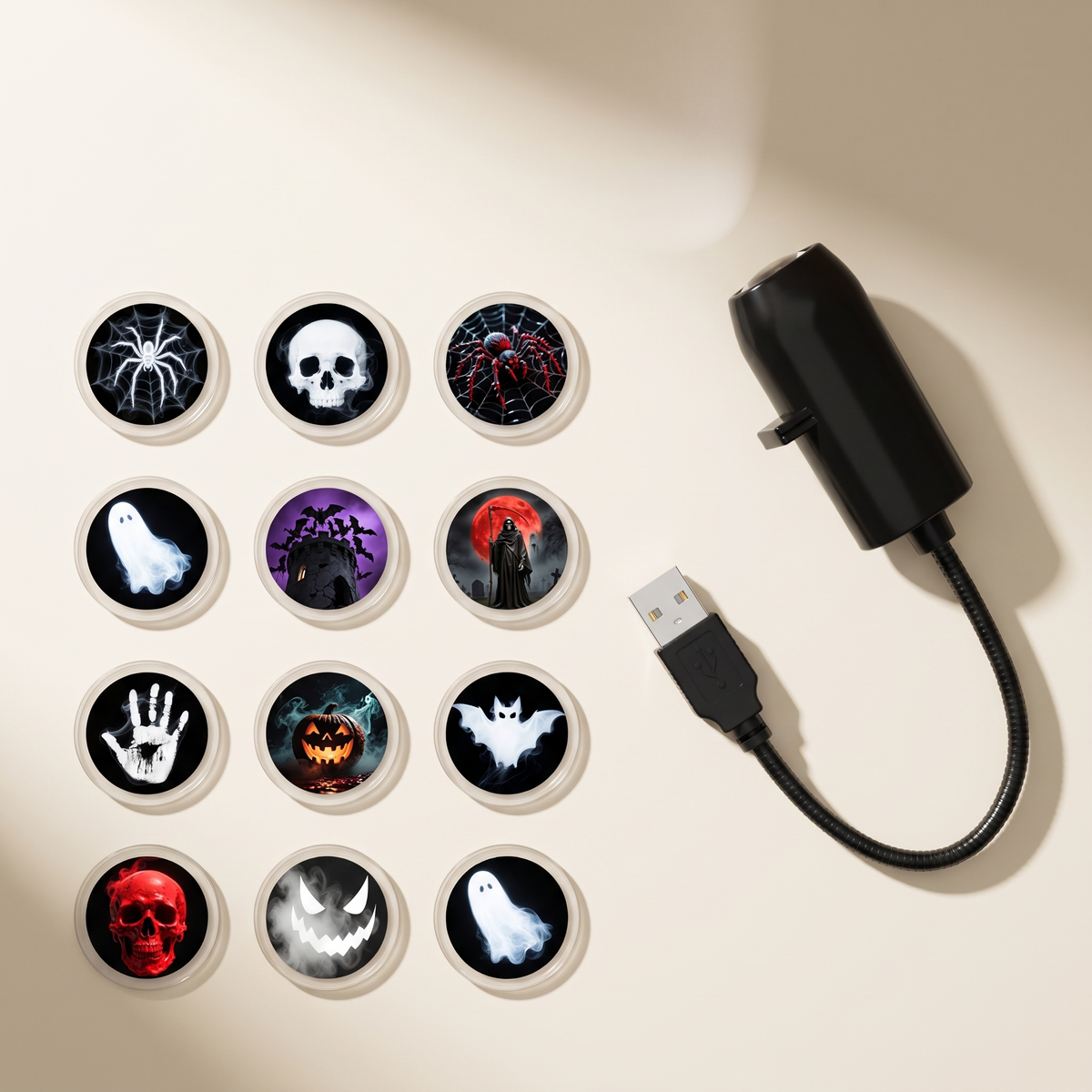 HauntGlow — Halloween Projector Light, USB, Swappable Patterns