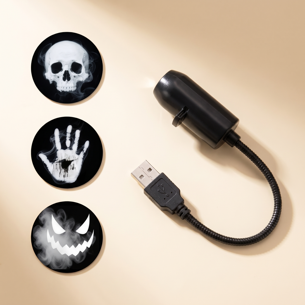 HauntGlow — Halloween Projector Light, USB, Swappable Patterns