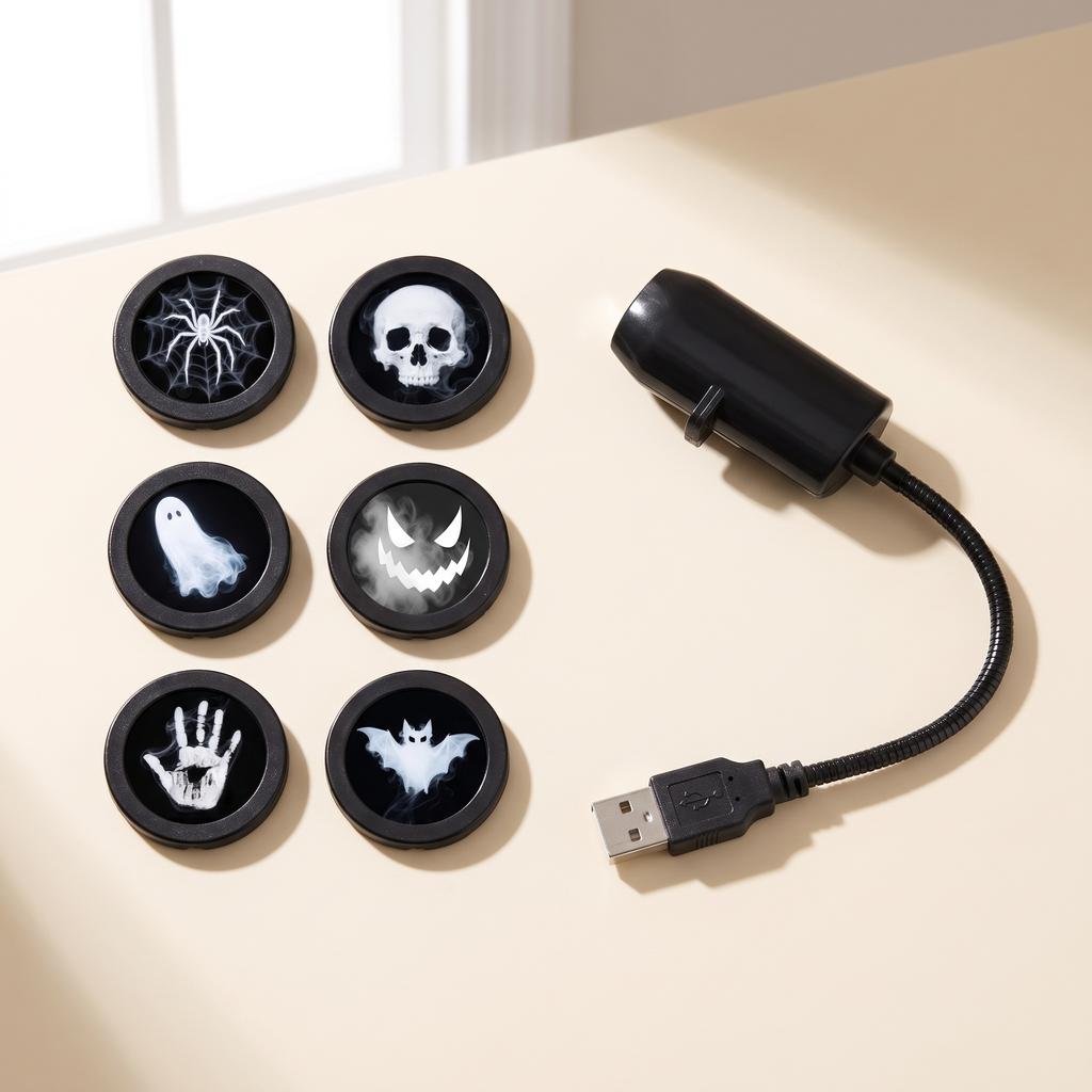 HauntGlow — Halloween Projector Light, USB, Swappable Patterns